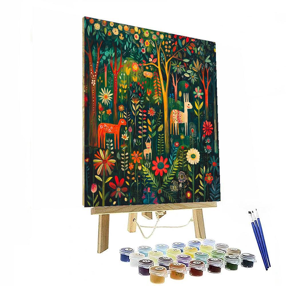 Frida Kahlo Inspired Vibrant Echoes Of The Forest  Numbered Painting Kits