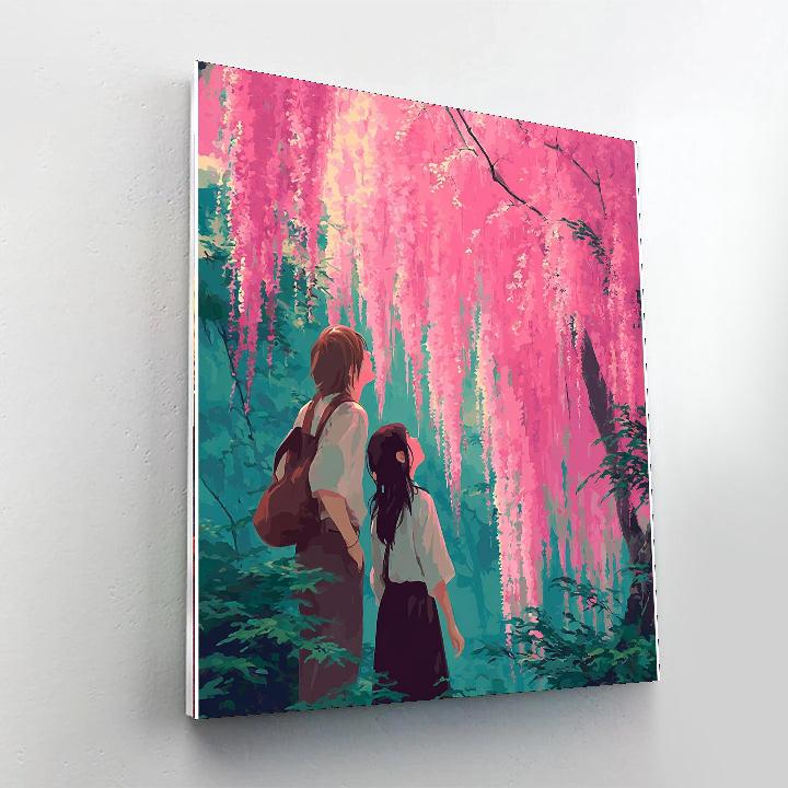 Embrace Under Cherry Blossoms Numbered Painting Kits