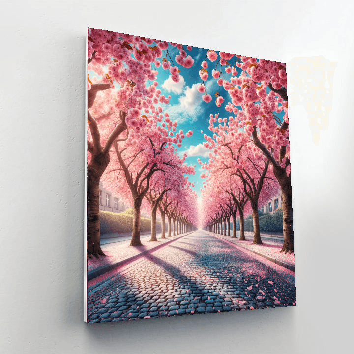 Joyful Cherry Blossom Avenue Number Painting