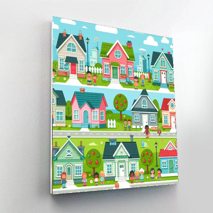Friendly Neighborhood Scene Paint By Numbers Art