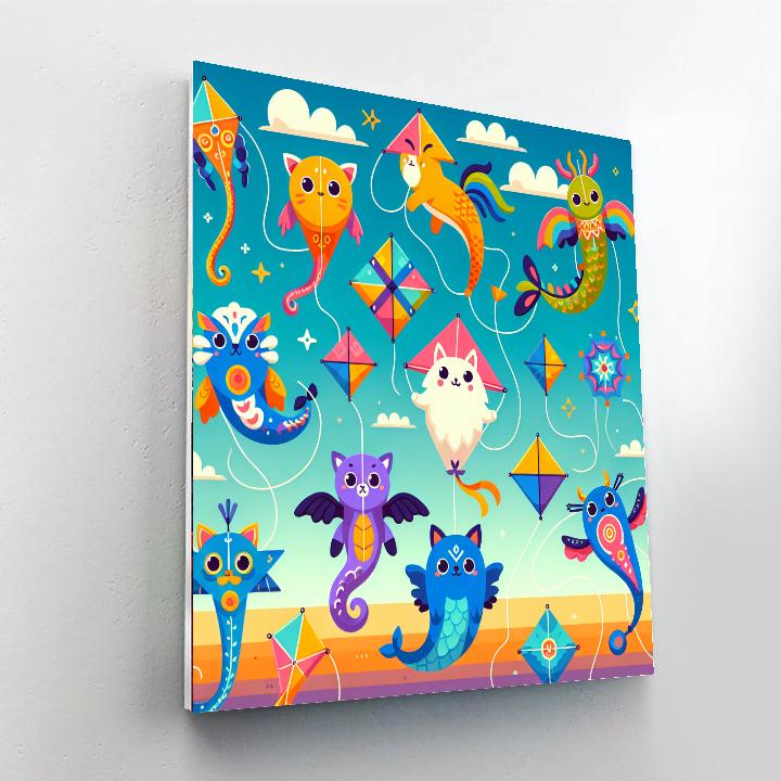 Colorful Kite Creatures Number Painting
