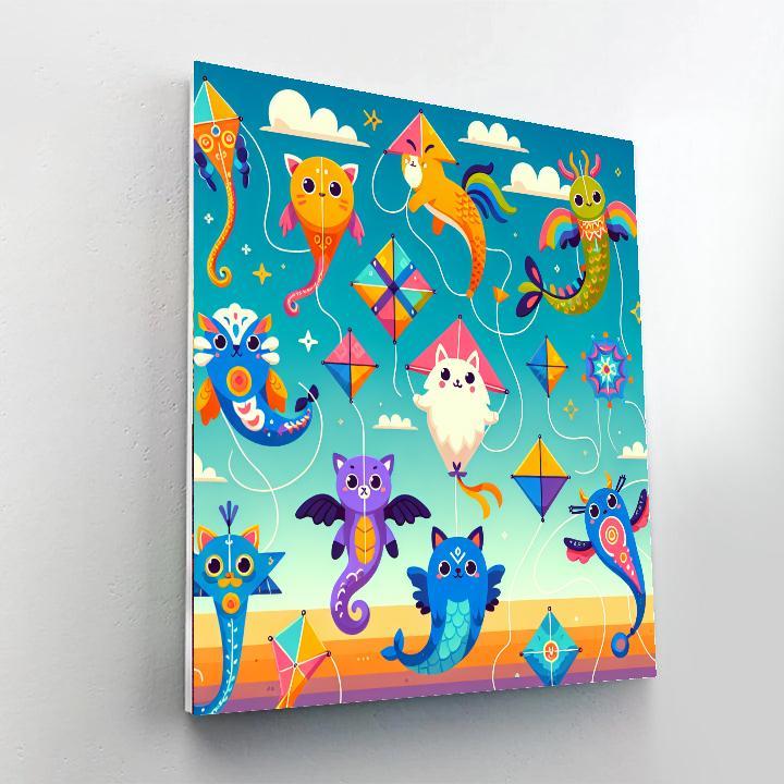Colorful Kite Creatures Number Painting