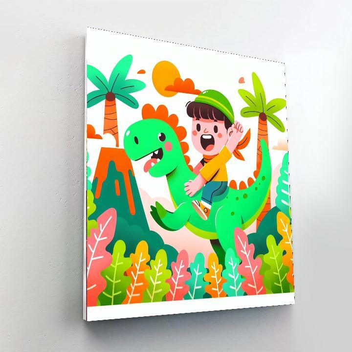 Playful Dino Rider Number Painting