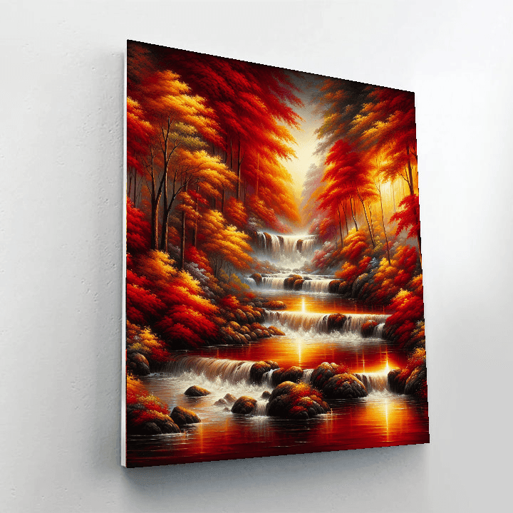 Cascading River In Autumn Painting Number Kit