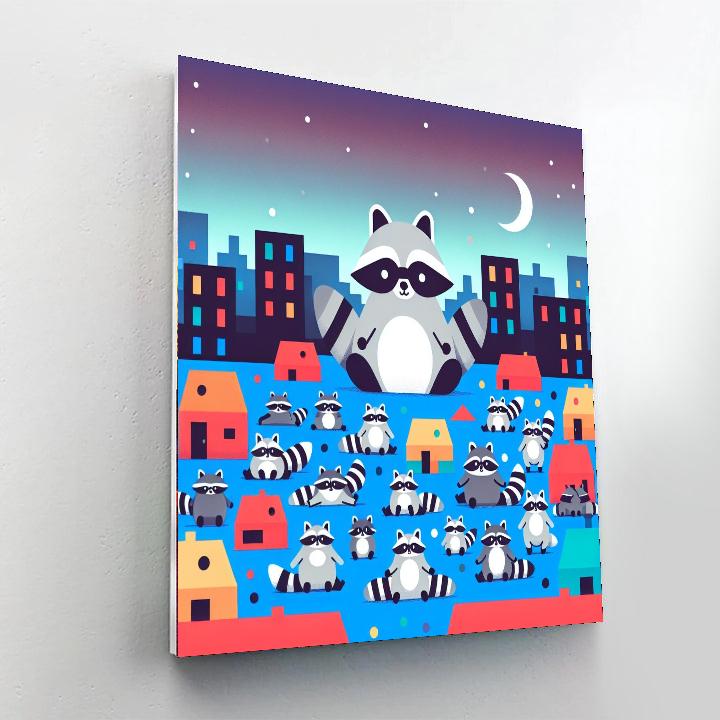 Rooftop Raccoon Rendezvous Paint By Numbers