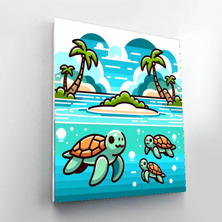 Tropical Island Turtles Paint By Number