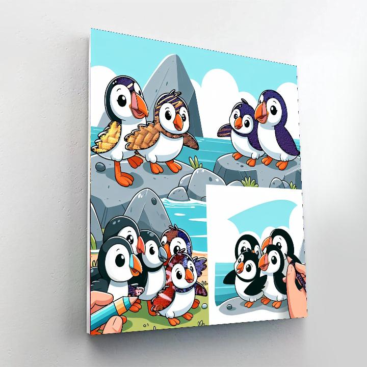 Playful Puffins Paint By Numbers Art