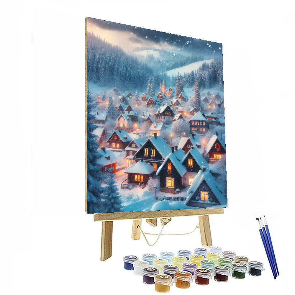Northern Village Snowfall Painting By Numbers Kit