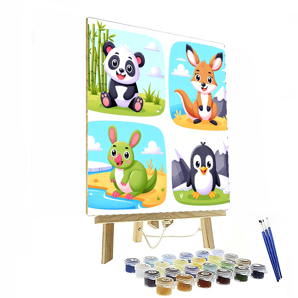 Cute Critters Around The World Painting Number Kit