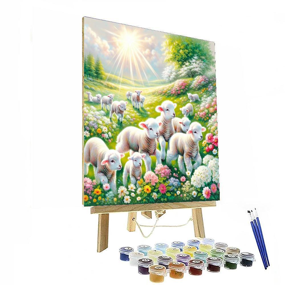 Frolicking Lambs In The Meadow Paint By Numbers