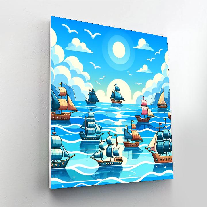 Sailing Ships At Sea Painting Number Kit