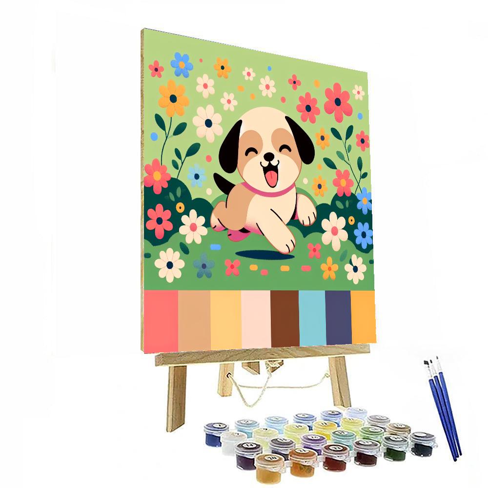 Puppy's Playful Garden Paint By Number