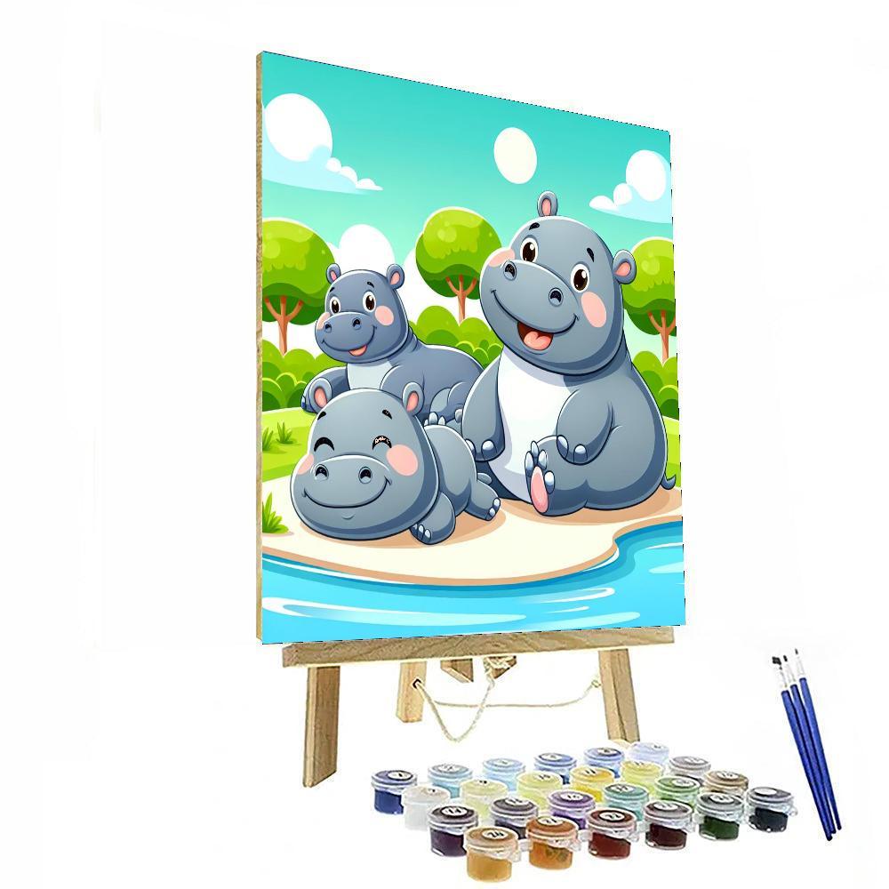 Happy Hippo Family Paint By Numbers