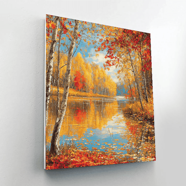 Claude Monet Inspired Golden Autumn Reflections  Paint By Numbers Art