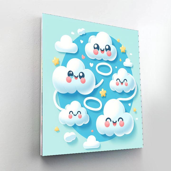 Whimsical Cloud Friends Paint By Numbers Art