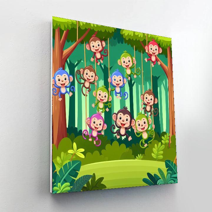 Jungle Safari With Curious Monkeys Paint By Numbers Art