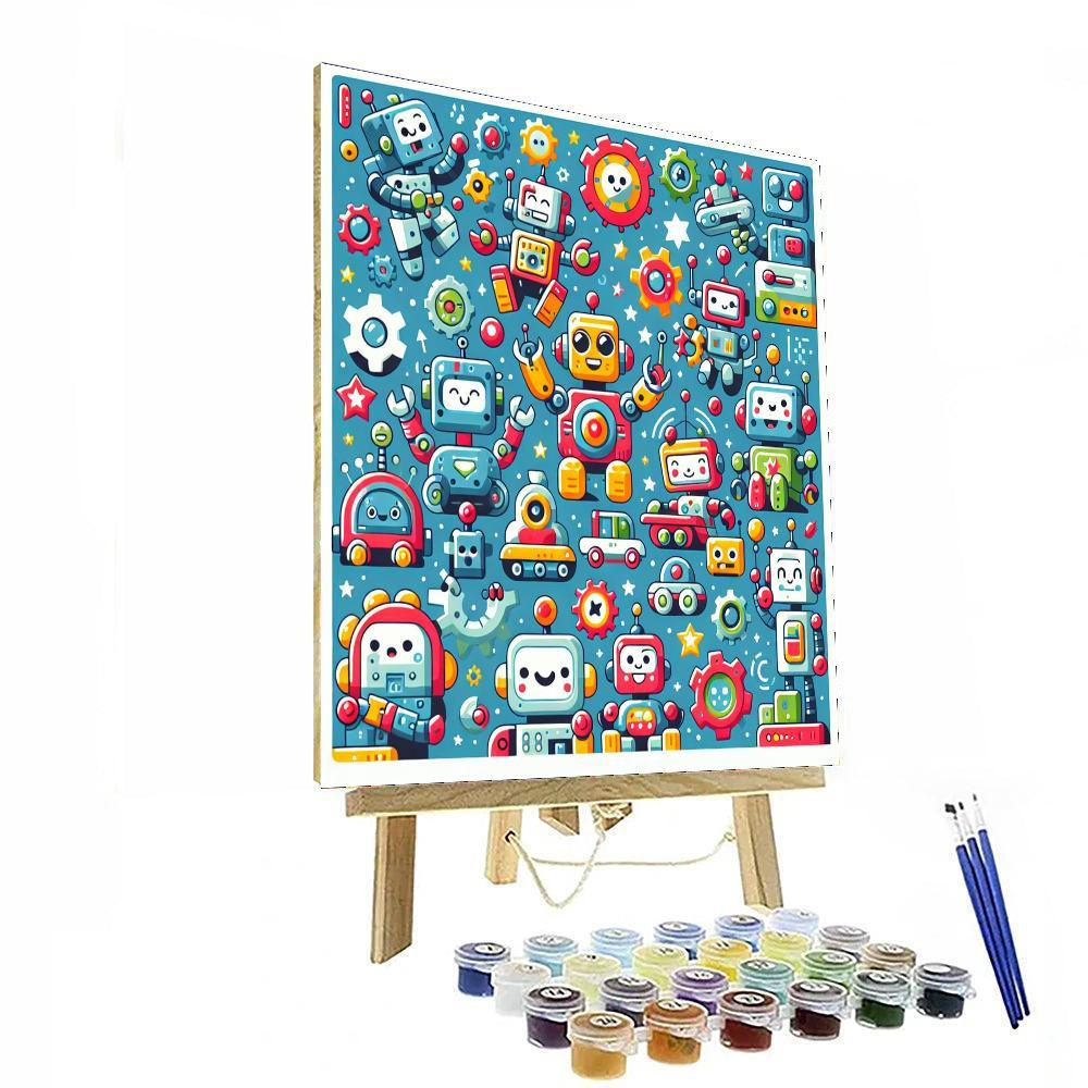 Friendly Robots At Play Painting By Numbers Kit
