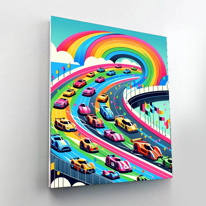 Rainbow Racing Cars Paint By Number