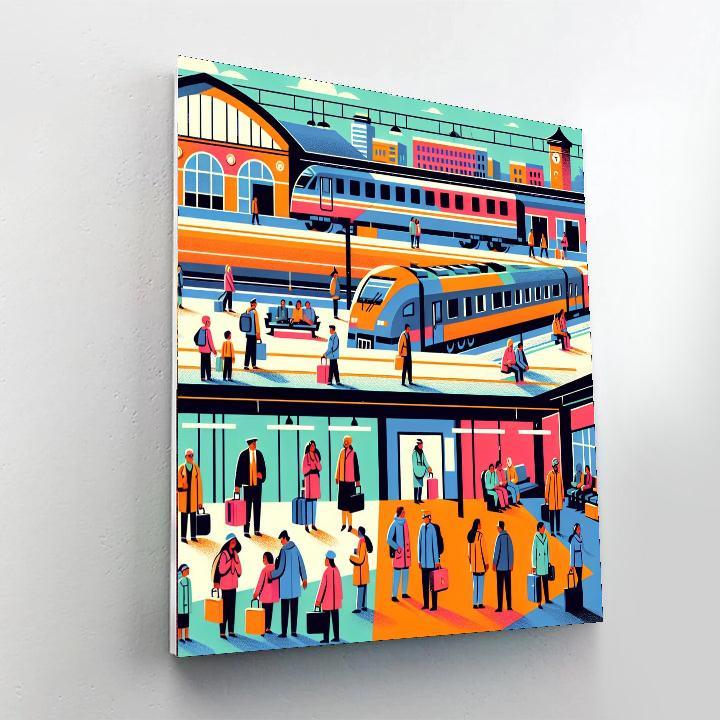 Busy Train Station Scene Numbered Painting Kits