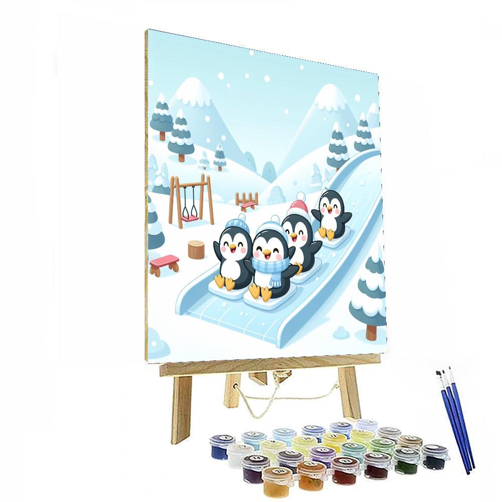 Penguin Ice Slide Paint By Numbers Art