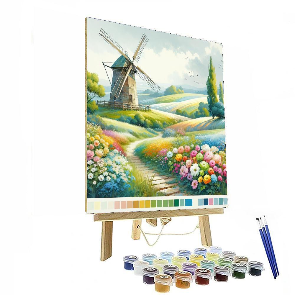 Breezy Windmill Landscape Paint By Number