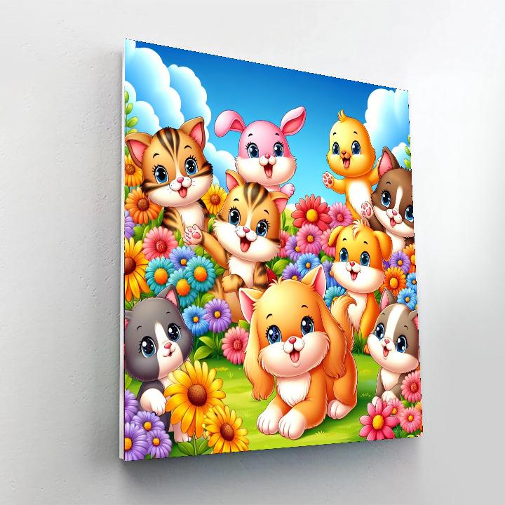 Cute Baby Animals In A Garden DIY Paint By Numbers