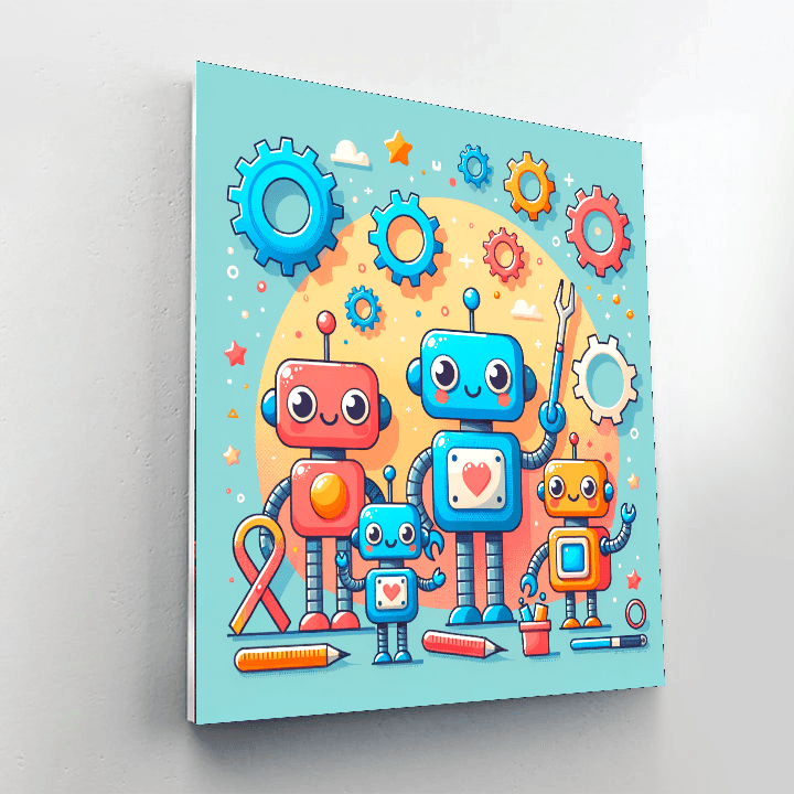 Delightful Robot Friends Painting By Numbers Kit