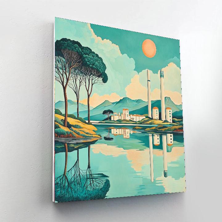 Giorgio De Chirico Inspired Futuristic Oasis  Number Painting