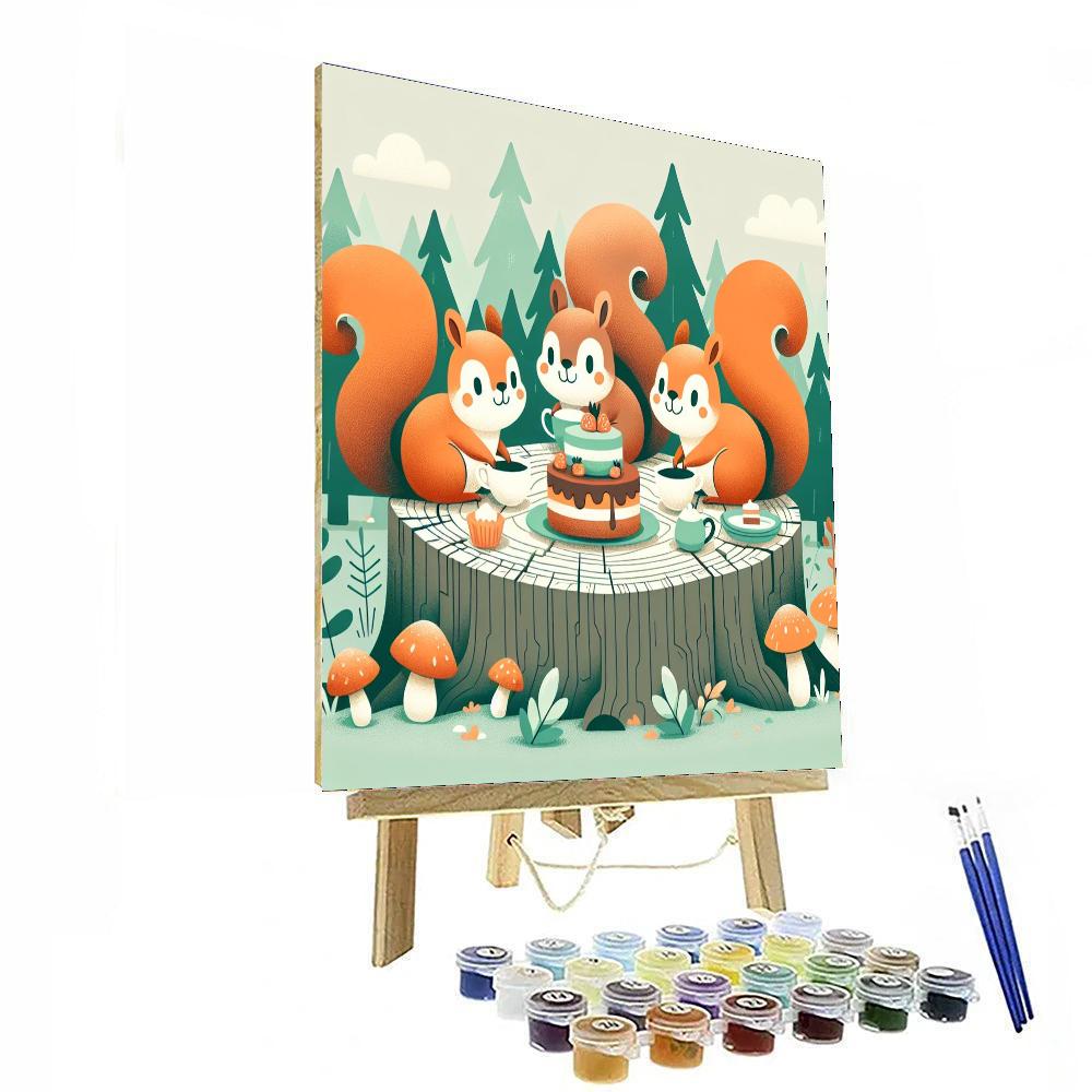 Sweet Squirrel Tea Party Paint By Numbers Art