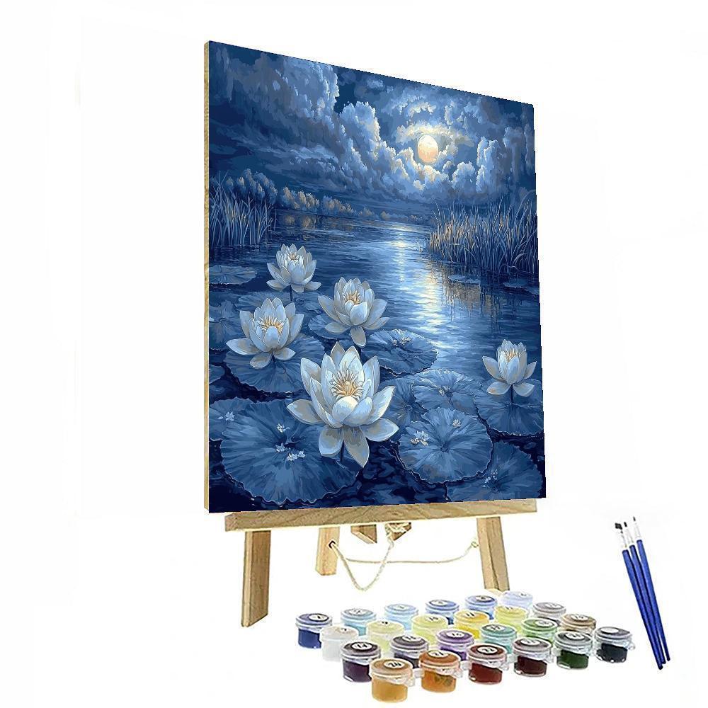 Nandalal Bose Inspired Mystical Moonlit Lotus  Painting Number Kit