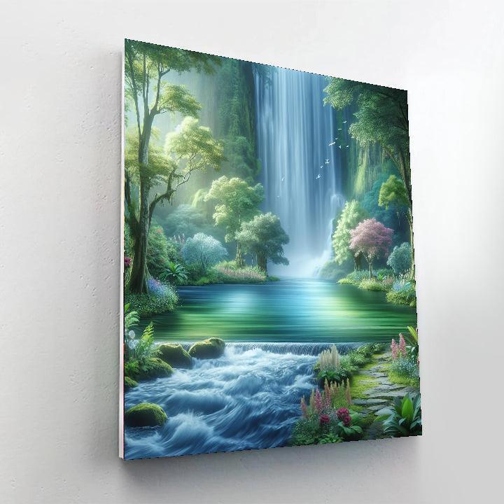 Peaceful Waterfall In Nature Painting Number Kit
