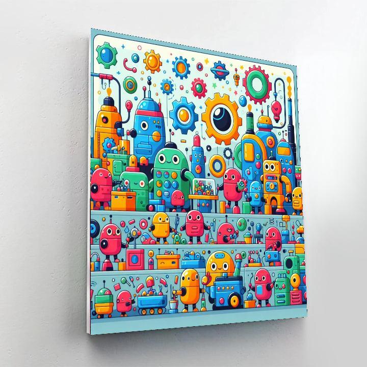 Whimsical Robot Factory Paint By Numbers Art