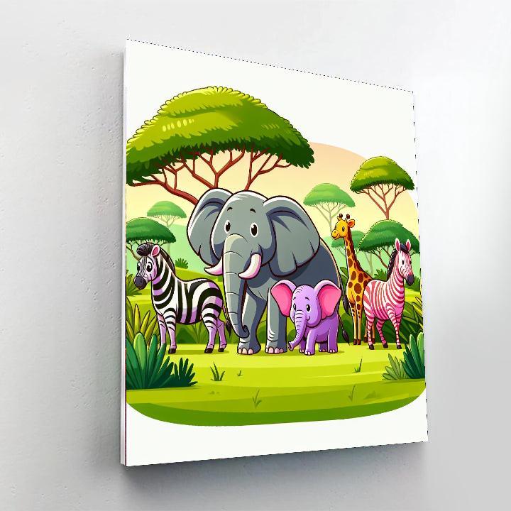 Safari In Africa With Elephants And Zebras Paint By Number