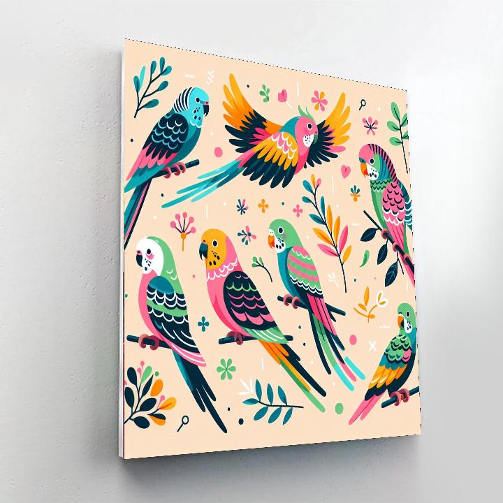 Playful Parakeet Parade Numbered Painting Kits