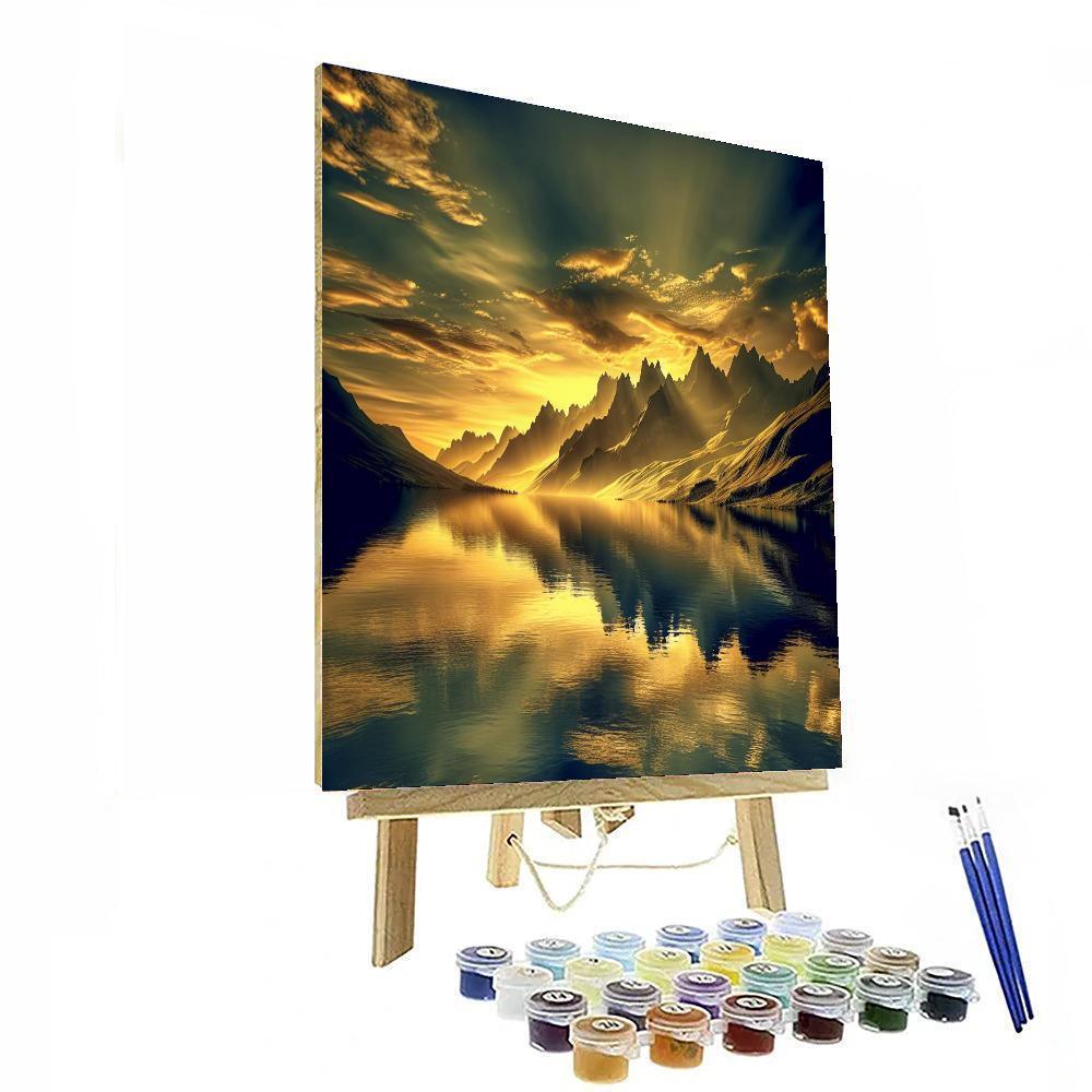 Sunset Over Mountain Lake Number Painting