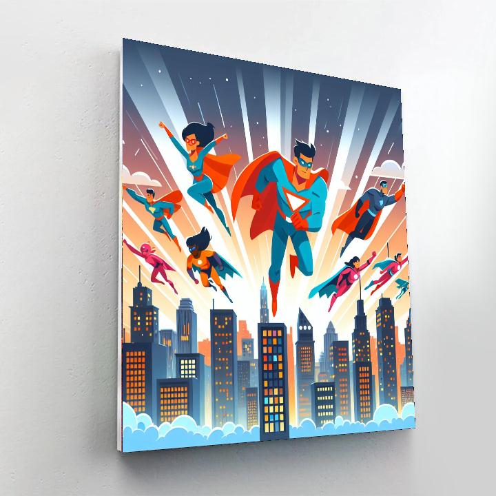 Superhero Cityscape Adventure Painting Number Kit