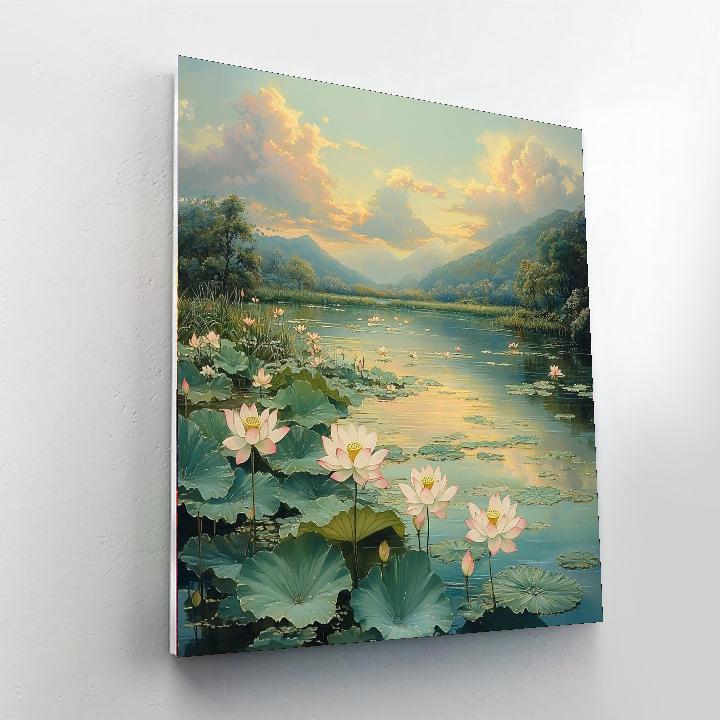 Utagawa Hiroshige Inspired Lotus Bloom Under Soft Skies  Painting By Numbers Kit