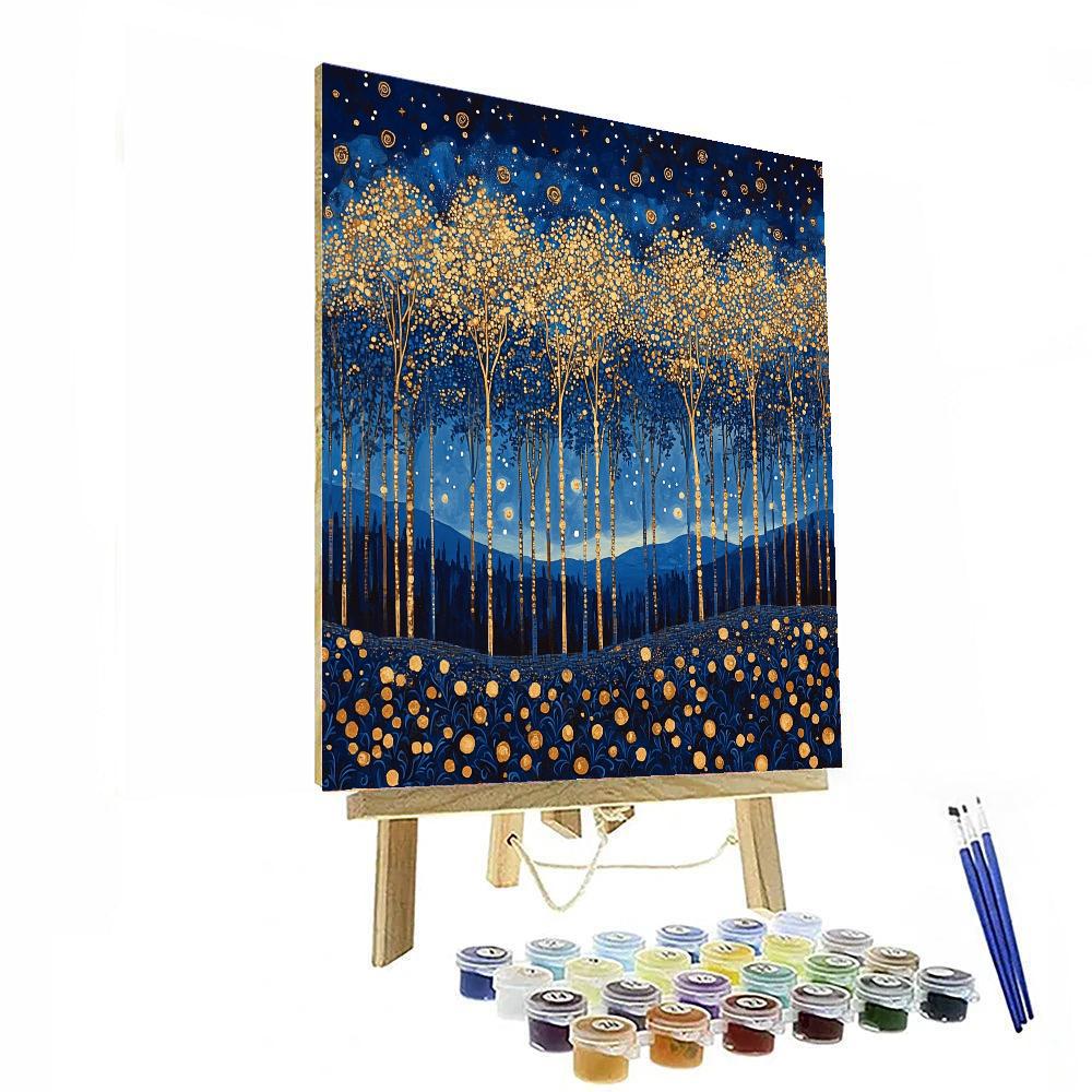 Gustav Klimt Inspired Glistening Night Forest  Paint By Numbers Kits
