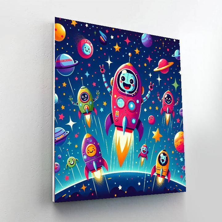 Friendly Robots In Space Number Painting