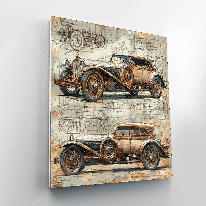 Leonardo Da Vinci Inspired Steampunk Automobiles On Canvas  Paint By Numbers