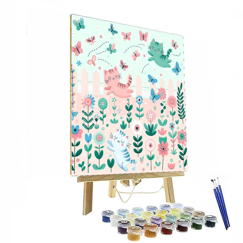 Cat's Whimsical Playtime Number Painting