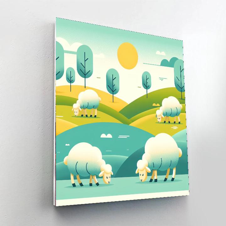 Fluffy Sheep Meadow Painting By Numbers Kit