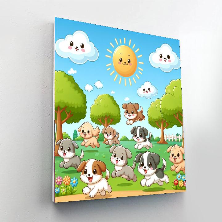 Playful Puppies In The Park Paint By Numbers Art