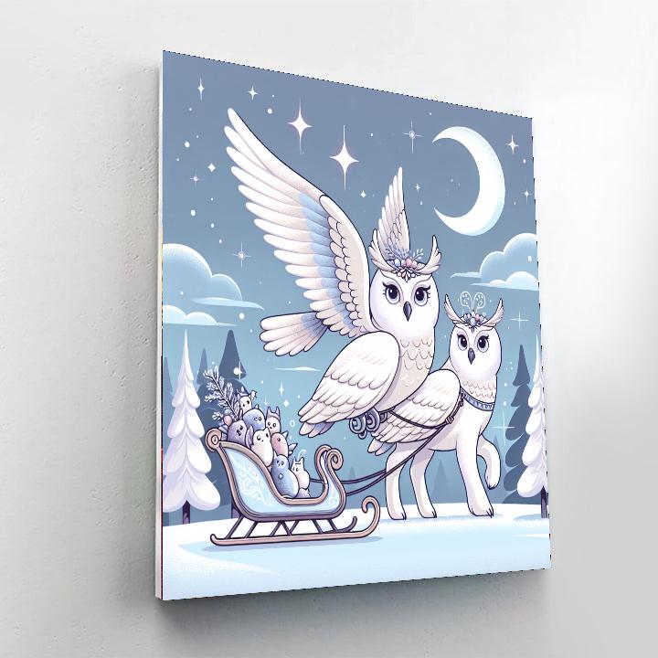 Snowy Owl Sleigh Ride Number Painting