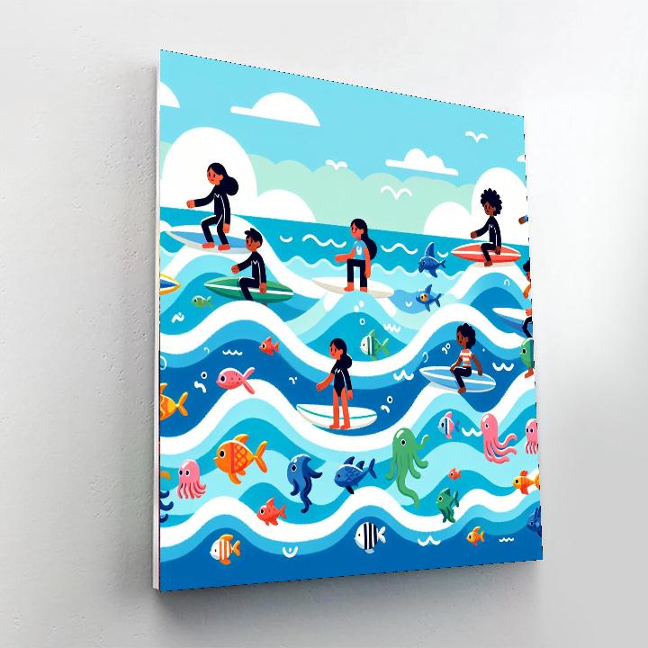 Ocean Wave Surf Number Painting
