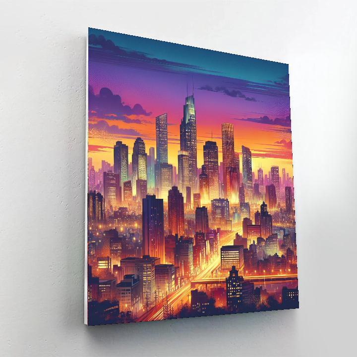 Glowing City Skyline At Dusk Number Painting