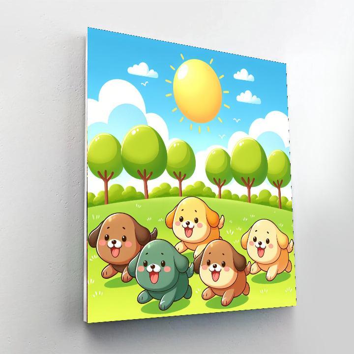 Playful Pups Day Out Paint By Numbers Art