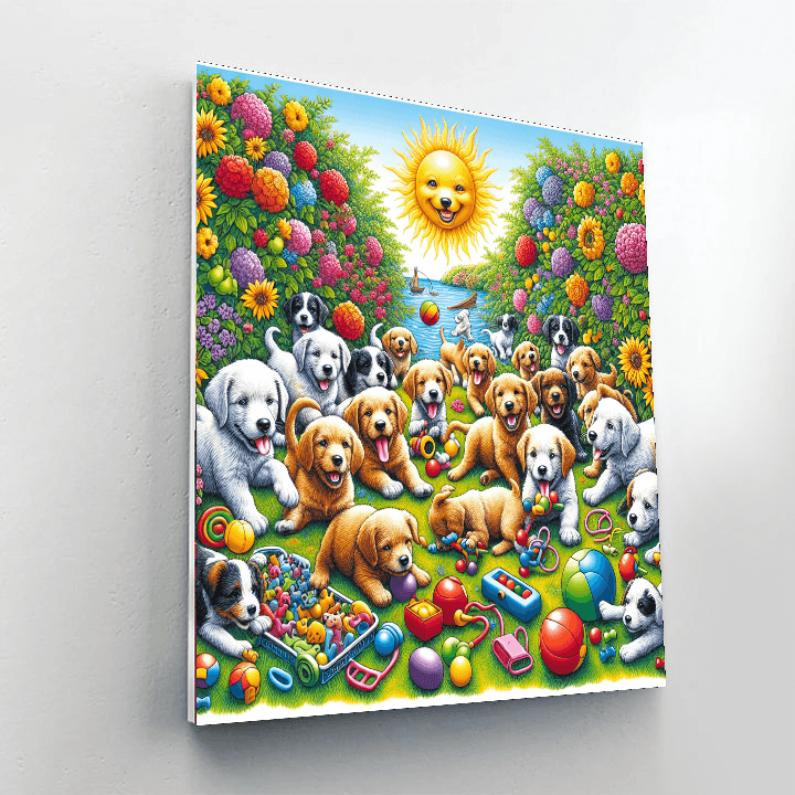 Playful Puppy Mischief Number Painting