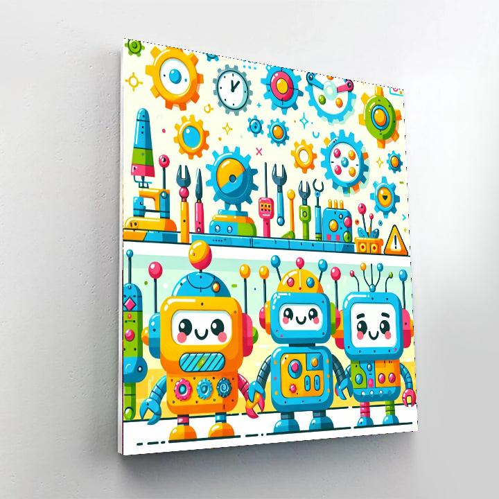 Cheerful Robot Workshop Paint By Numbers Art