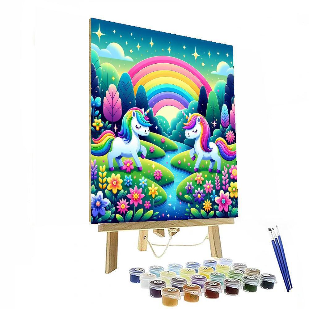 Rainbow Unicorns In The Enchanted Meadow Paint By Numbers Art